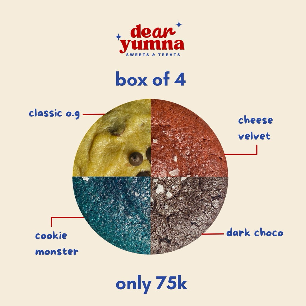 

Box of 4 #1 Soft Baked Cookies Dear Yumna