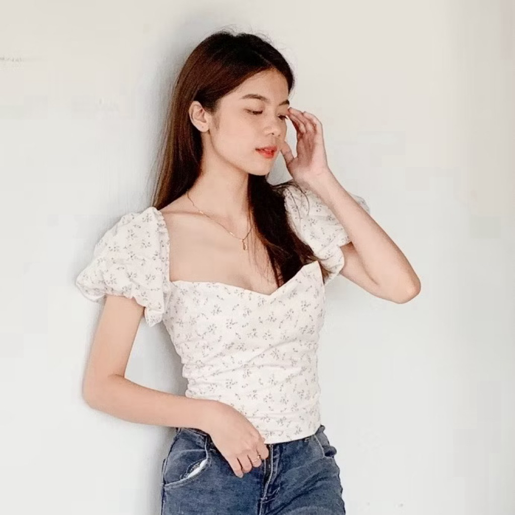 sabrina top motif bunga atasan bunga korea