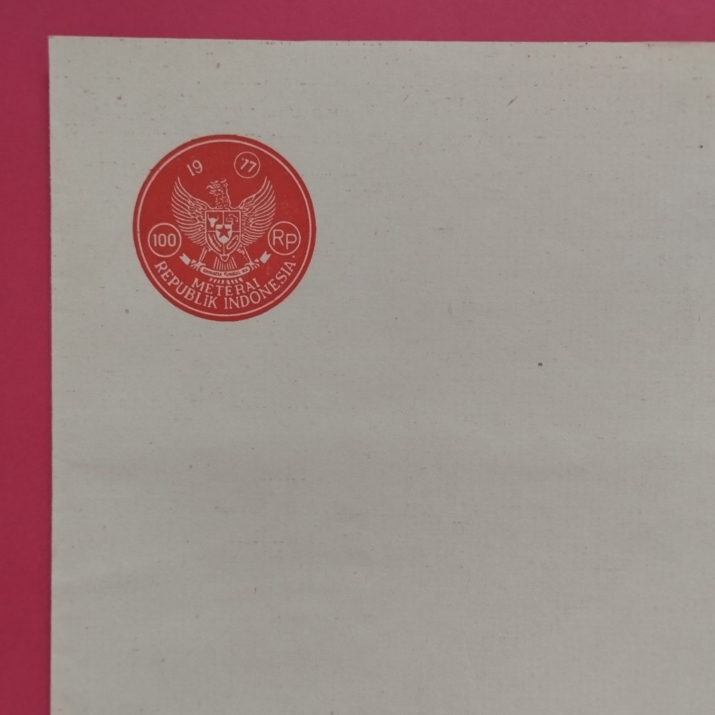 

Kertas Segel Kuno Rp 100 Tahun 1977 Dobel