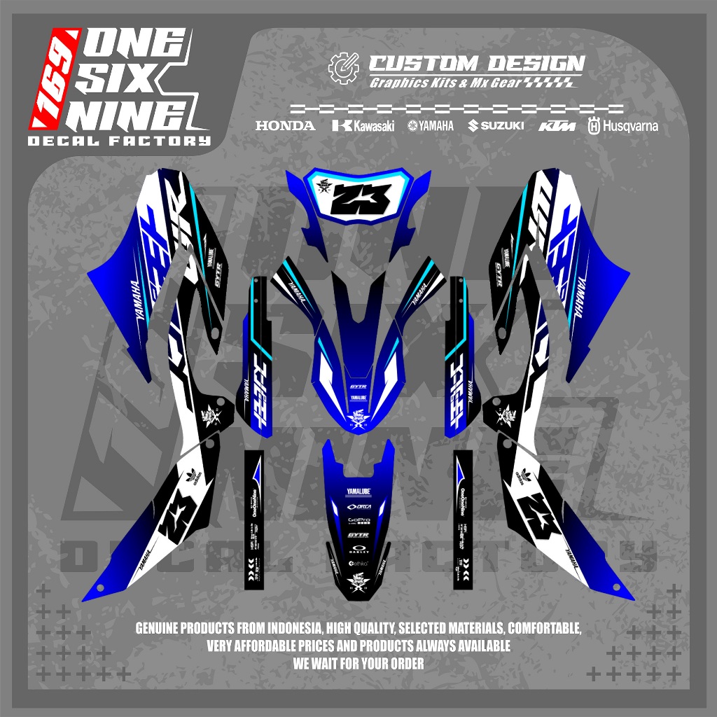 Decal WR 155 Custom Desain Sendiri | Laminasi Glossy / Doff / Superglossy - Decal Wr 155 Hitam Biru