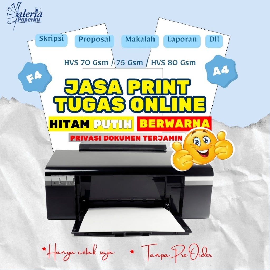 

Print Tugas Online Hitam Putih & Warna | Skripsi Laporan Majalah Soal A4 F4 Murah