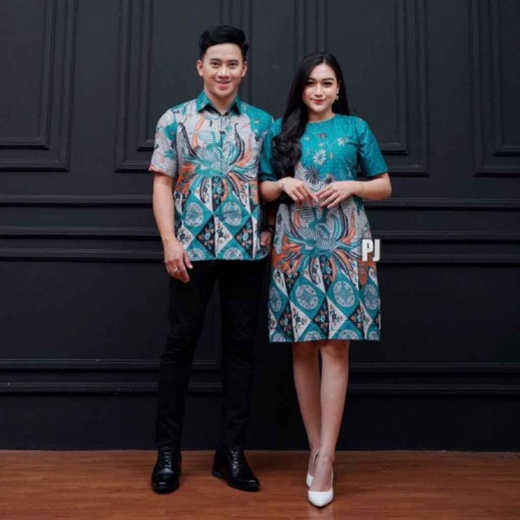 Set Dress Batik Couple Modern - Sarimbit Batik Kondangan Kekinian Hem Dress Batik Pria Dewasa