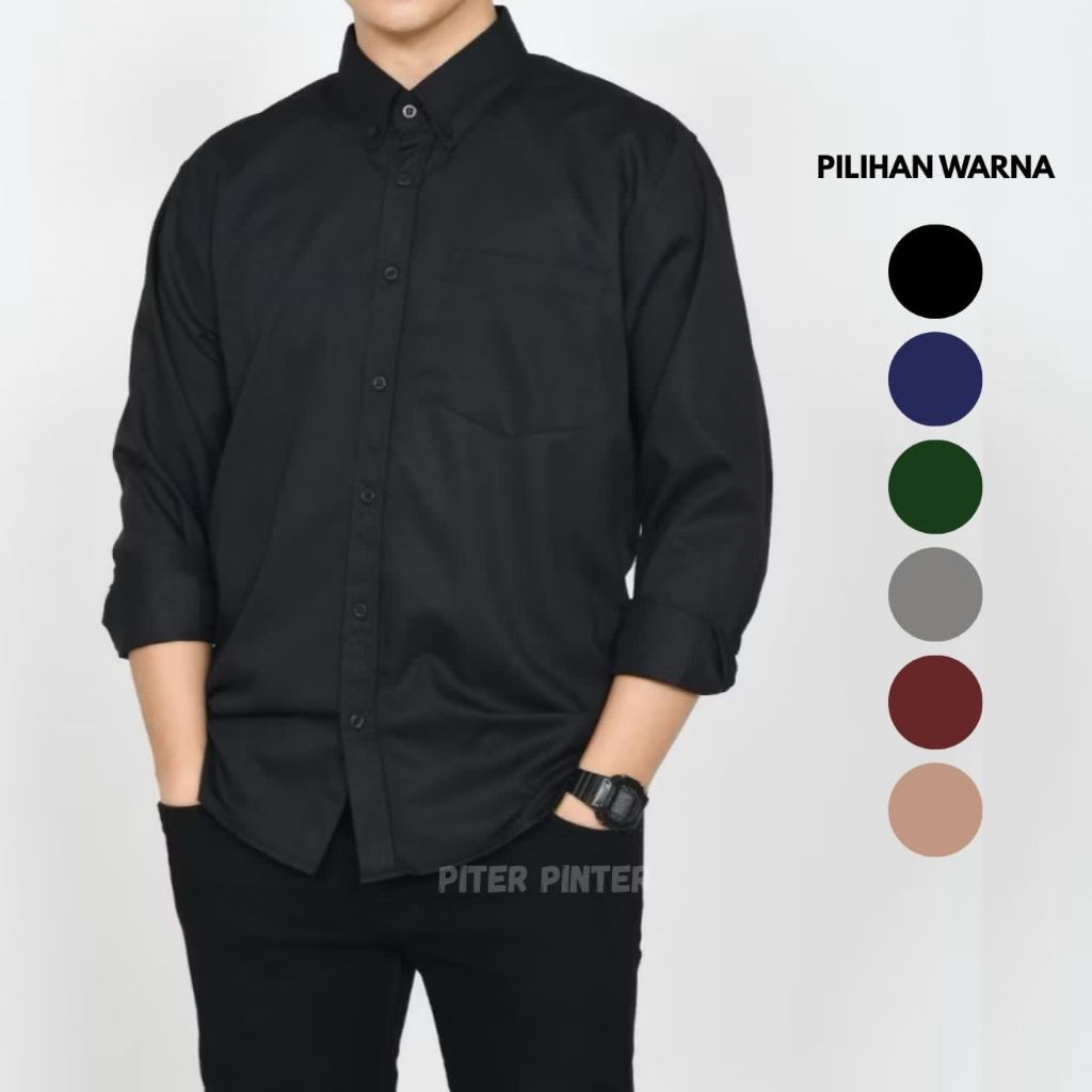 Kemeja Polos Lengan Panjang Slimfit Katun Kerja Kantor Formal Size M Sampai XXXL
