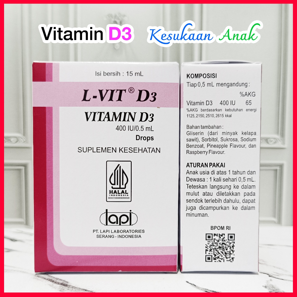 L-VIT D3 Drops 15ml LAPI - Vitamin d3 Kesehatan Tulang dan Imunitas Anak Original BPOM