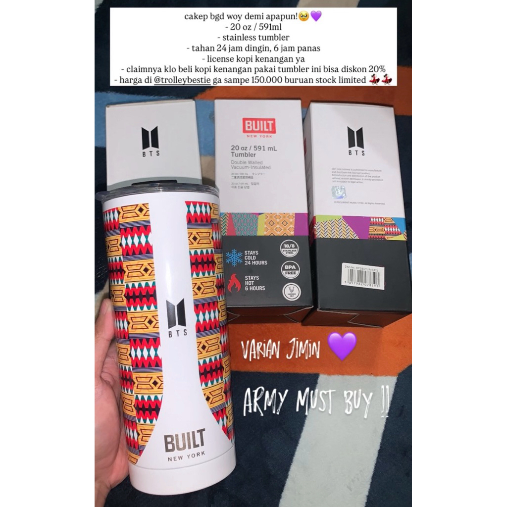 Tumbler BTS (Tempat Minum Stainless) BTS varian Jimin BTS - License Kopi Kenangan x BTS