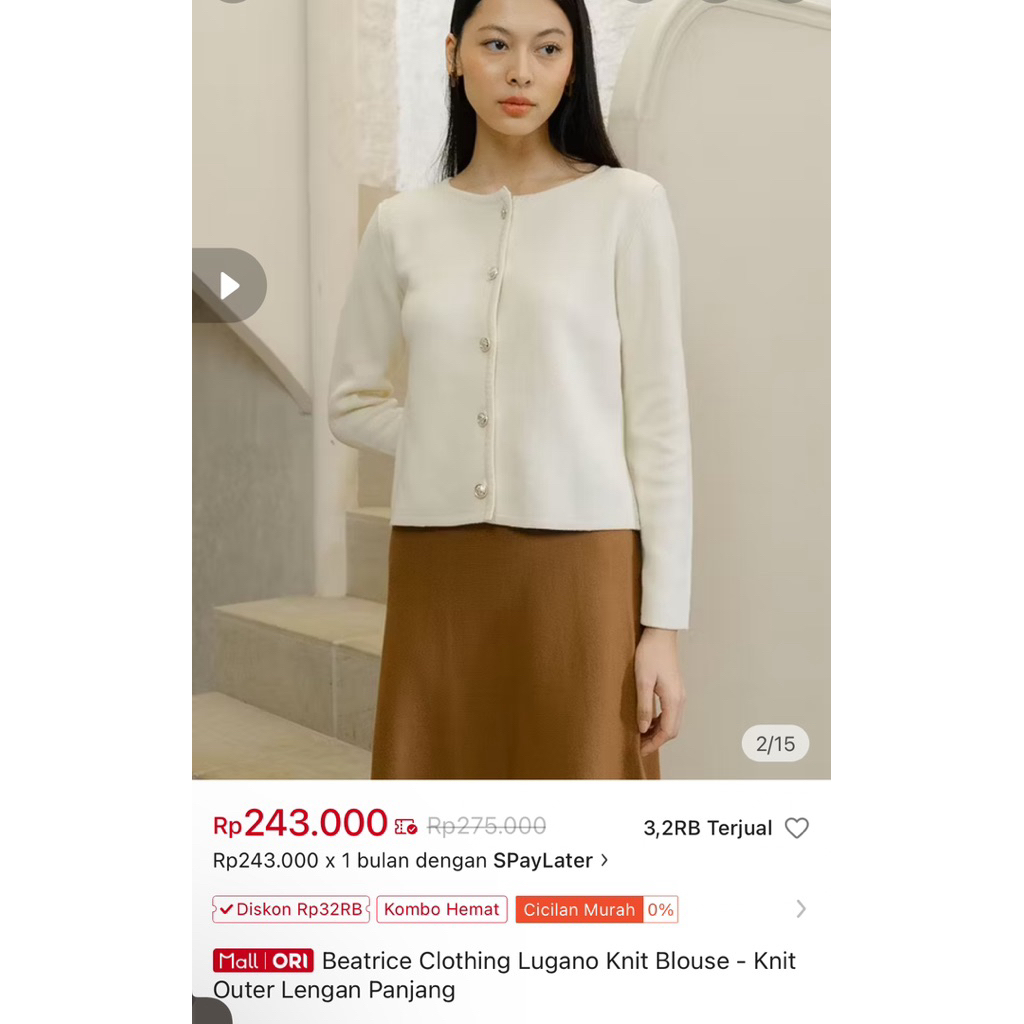 Beatrice Clothing Lugano Knit Blouse - Knit Outer Lengan Panjang