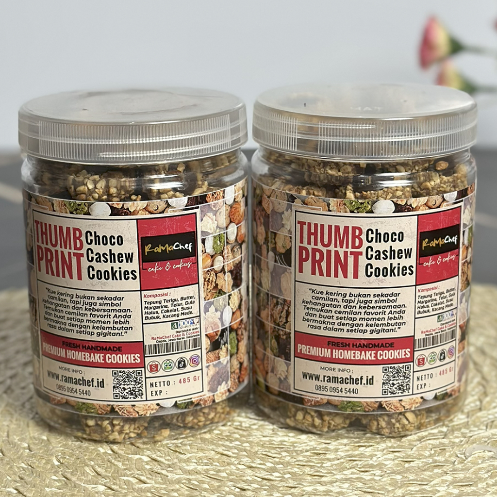 THUMBPRINT Choco Kacang Mede Premium Butter | Kemasan Jar 750ml & Hardtop 350gr | Kue Kering Spesial Lebaran by RaMaChef