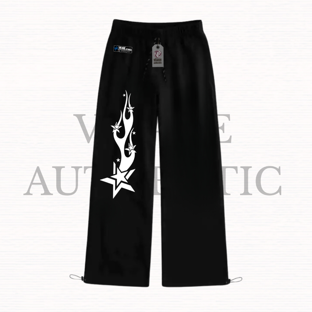 VILAGE - Long Pants Celana Skena Celana Panjang Model Tali Serut Di Bawah Highwaist Baggy Pant Fleec