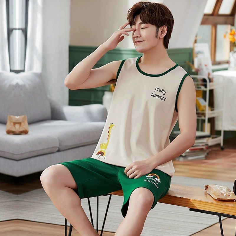 Baju tidur piyama cowok tanktop bahan kaos katun