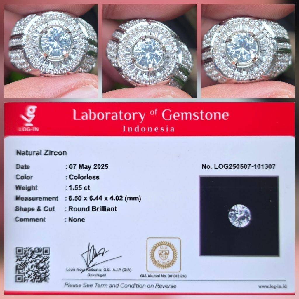 Batu Natural Colorless Zircon Memo 1.55 crt
