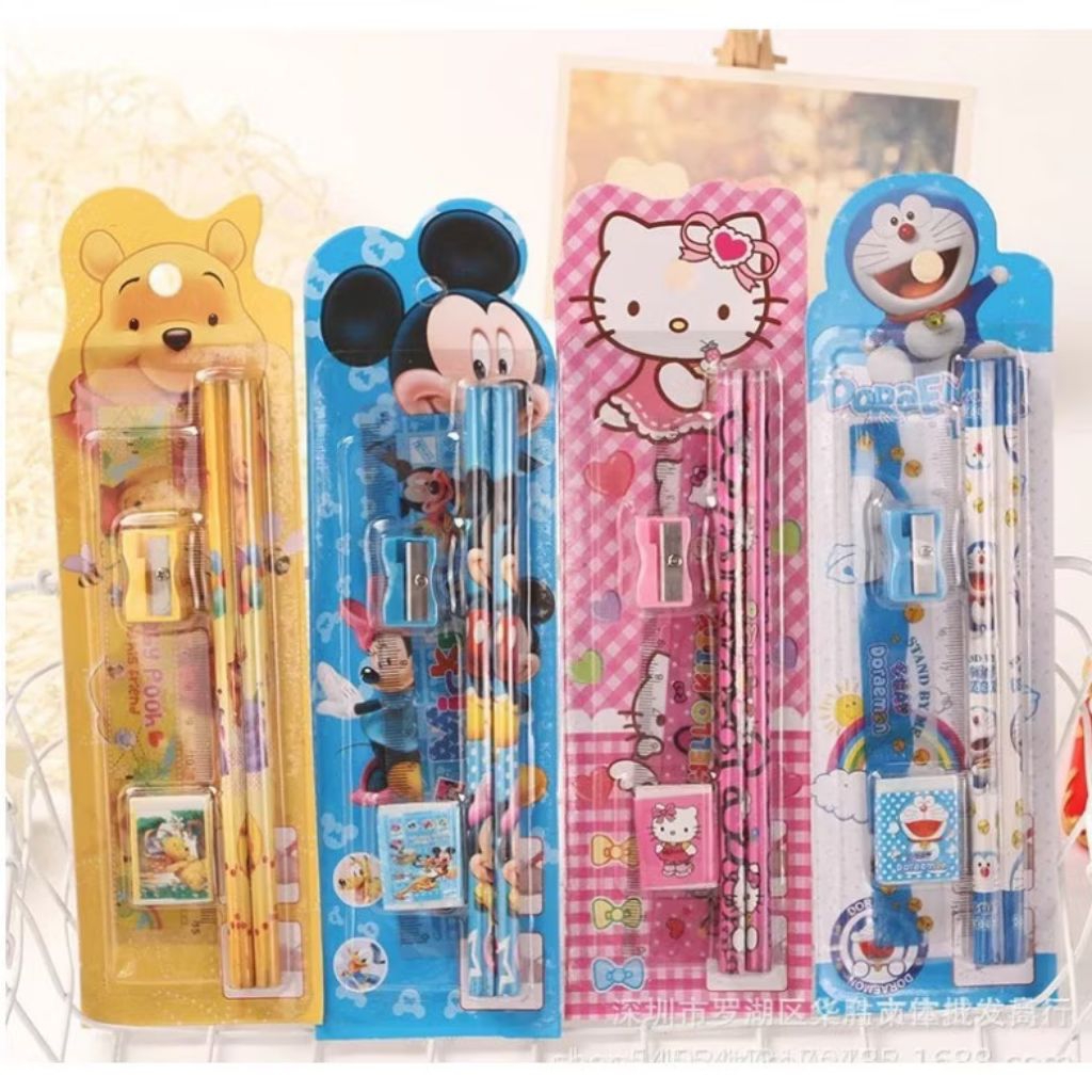 

Pensil set alat tulis 5in1 set pensil penghapus