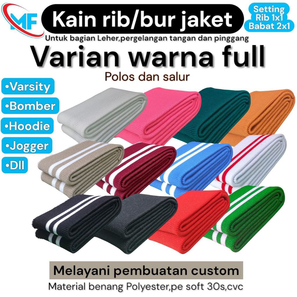 Kain Rib/bur & babat Warna Varian polos dan salur polyester tebal premium,  per kg