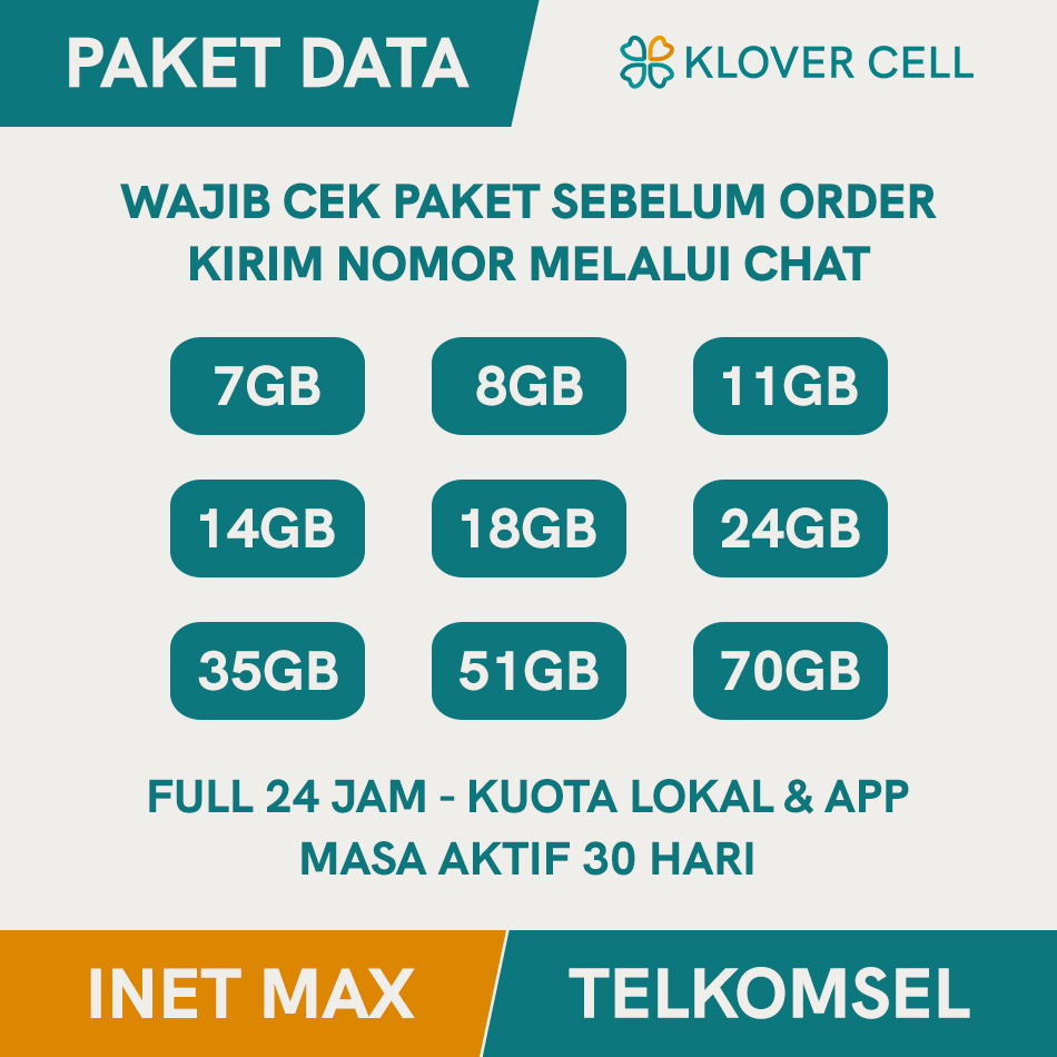 [CEK NOMOR] Inject Kuota TELKOMSEL Internet MAX 7GB 11GB 14GB 18GB 24GB 35GB 40GB 51GB 58GB 70GB 80G