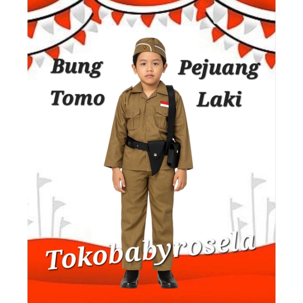 Baju Karnaval Pahlawan Nasional/ Pejuang/ Perang kemerdekaan Anak laki laki/ Kostum Bung Tomo