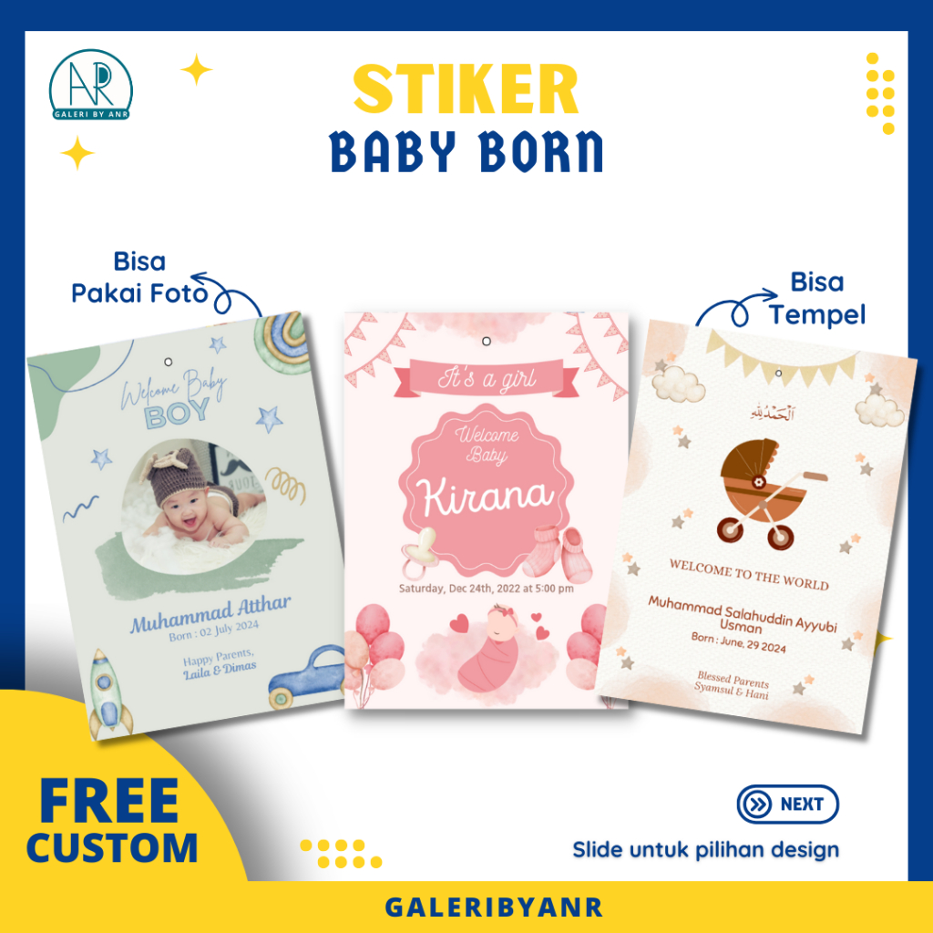 𝐃𝟎𝟗 Stiker Baby Born custom | Label tasyakuran kelahiran aqiqah khitan ulang tahun baby shower tedak