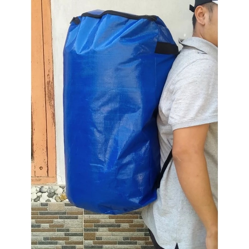 Ransel laundry terpal jumbo besar bahan terpalA12 warna biru ada juga hitam tas pakaian kotor serbag