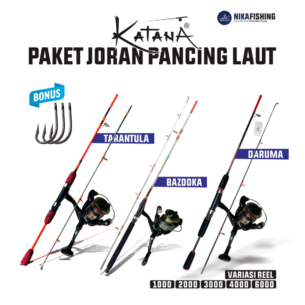 Set Lengkap Joran Pancing Katana Tarantula Bazooka Full Eva dan Japan Style Handle 10-20lb Max Drag 