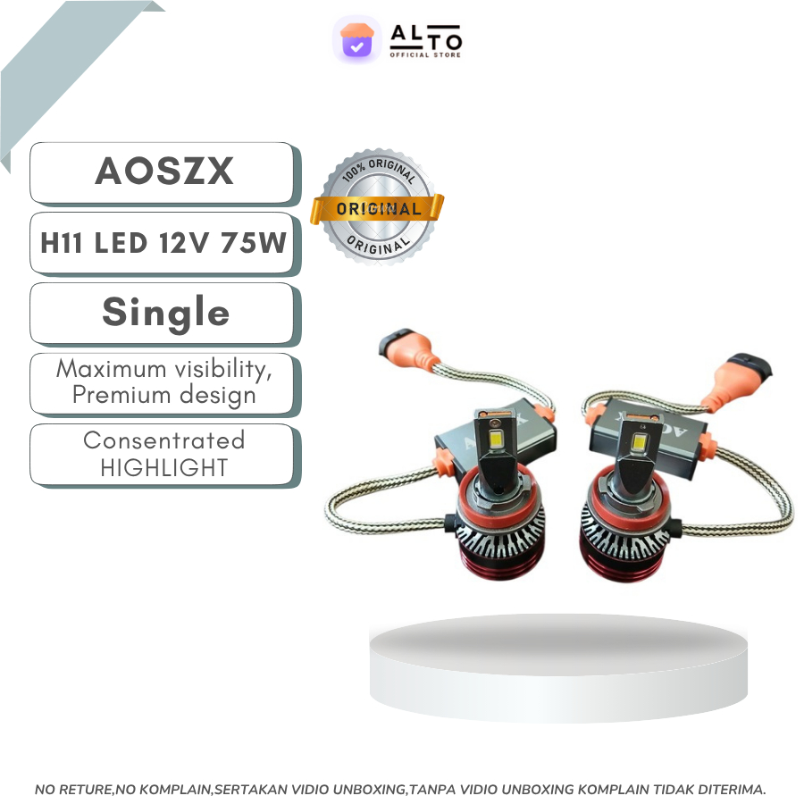 Lampu H11 LED 12V 75W 6000K Super White Bohlam Turbo Led AOSZX Concentrated