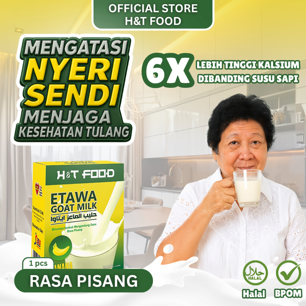 

1 Pcs Etawa Goat Milk Banana ukuran 200gr HNT Food Susu Kambing Etawa Segar Rasa Pisang Atasi Nyeri Sendi Tulang Susu Kalsium Tinggi Semua Usia