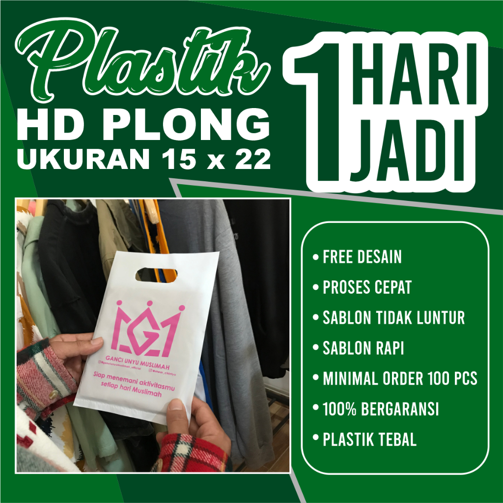 

(Isi 100 pcs) Plastik Sablon Plong HD ukuran 15x22 FREE DESIGN bisa COD