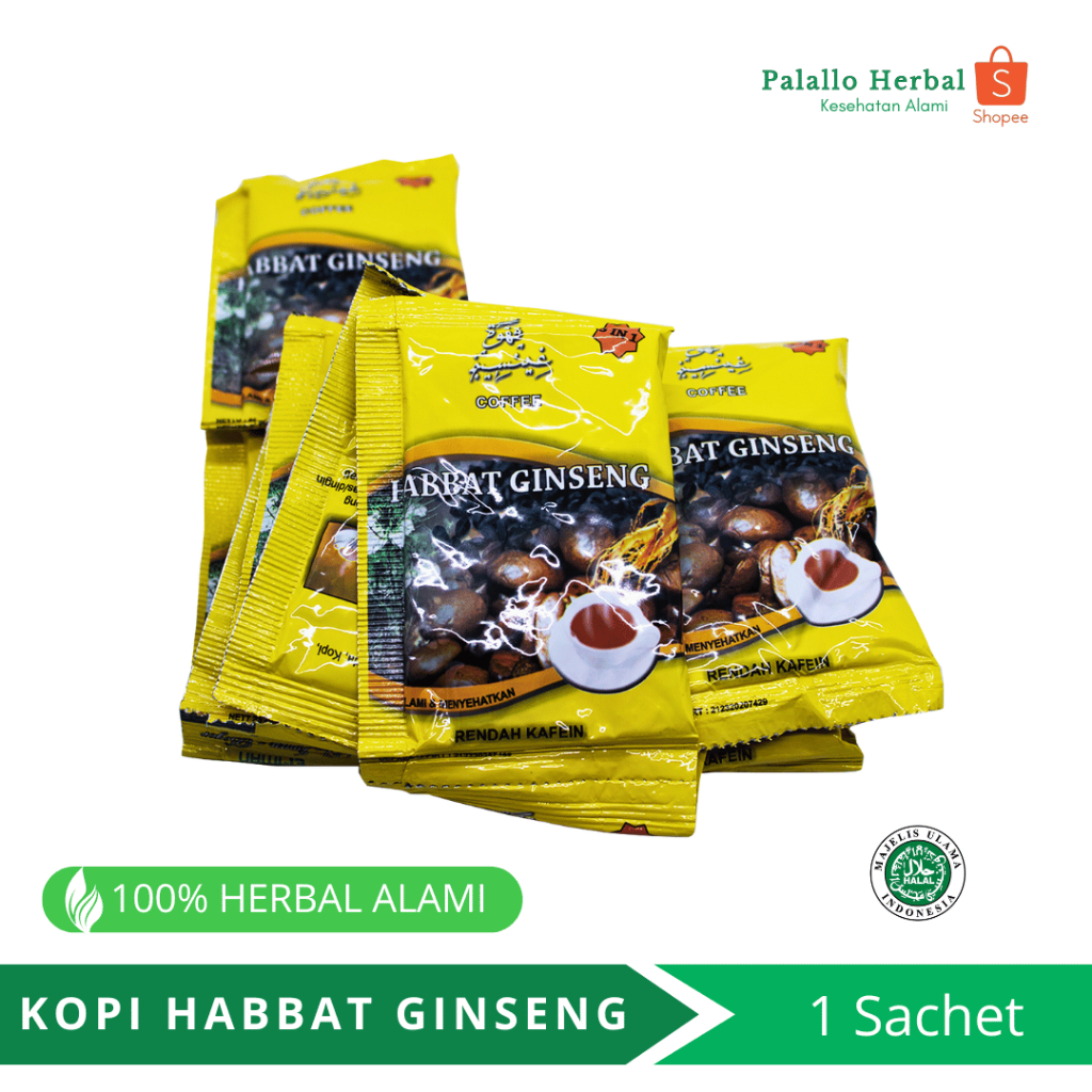 

Kopi Herbal Rendah Kafein Habbat Ginseng Coffee 5 in 1 Sachet isi 23 Gram