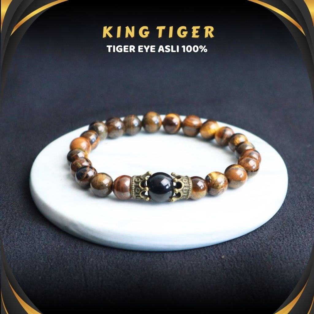 Gelang Pria Wanita Dewasa Keren Hitam Simple Terbaru Batu Akik Kristal Tiger Eye dan Black Onyx ASLI