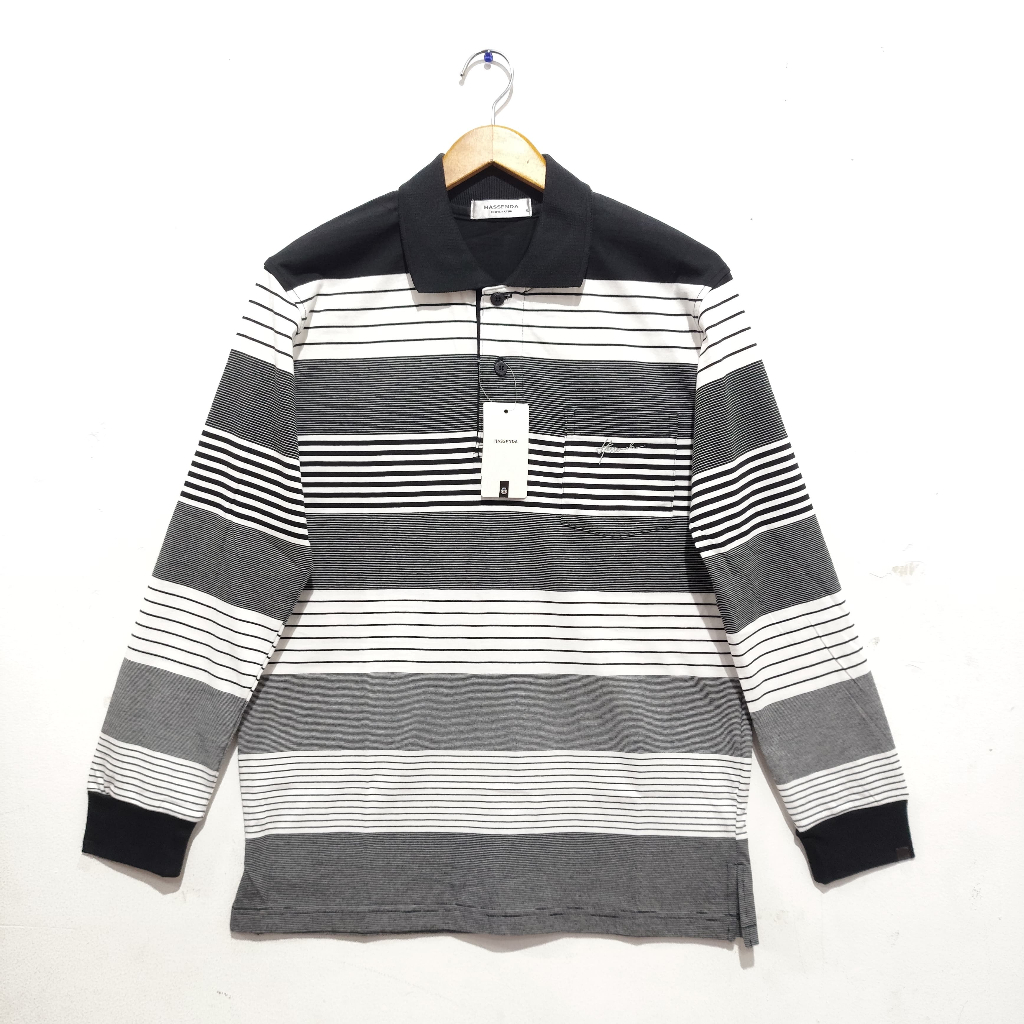 HASSENDA Kaos Polo Motif Salur Katun Lengan Panjang HPB20020B