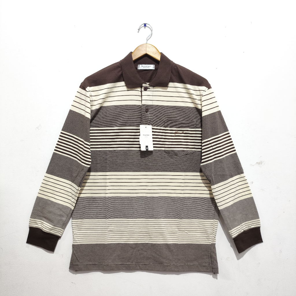 HASSENDA Kaos Polo Motif Salur Katun Lengan Panjang HPB20020C