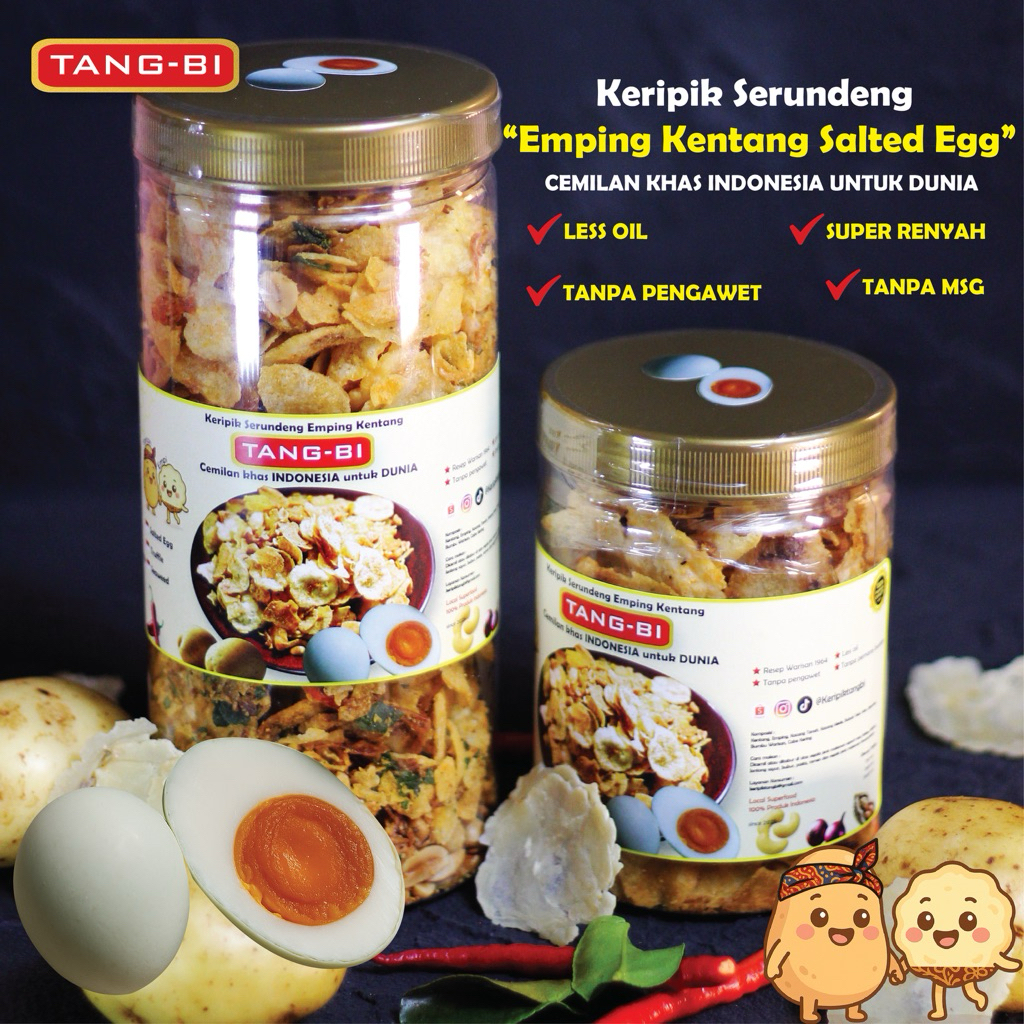 

Keripik Kentang Salted Egg / Telur Asin TANGBI - Snack Cemilan Nusantara Termurah Kemasan Toples