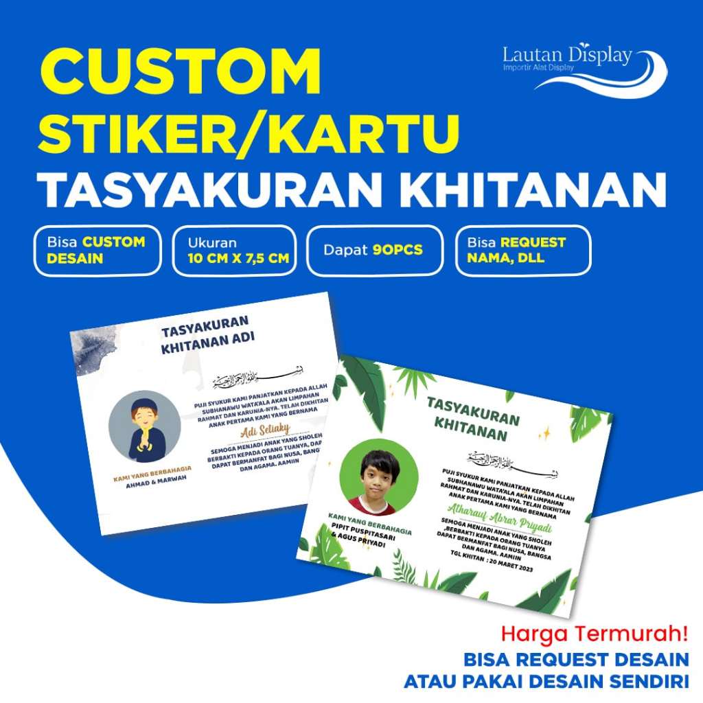 

Cetak Stiker / Kartuu Tasyakuran Khitan Sunatan – Ucapan Syukuran Khitanan Custom 10x7,5 cm Aesthetic