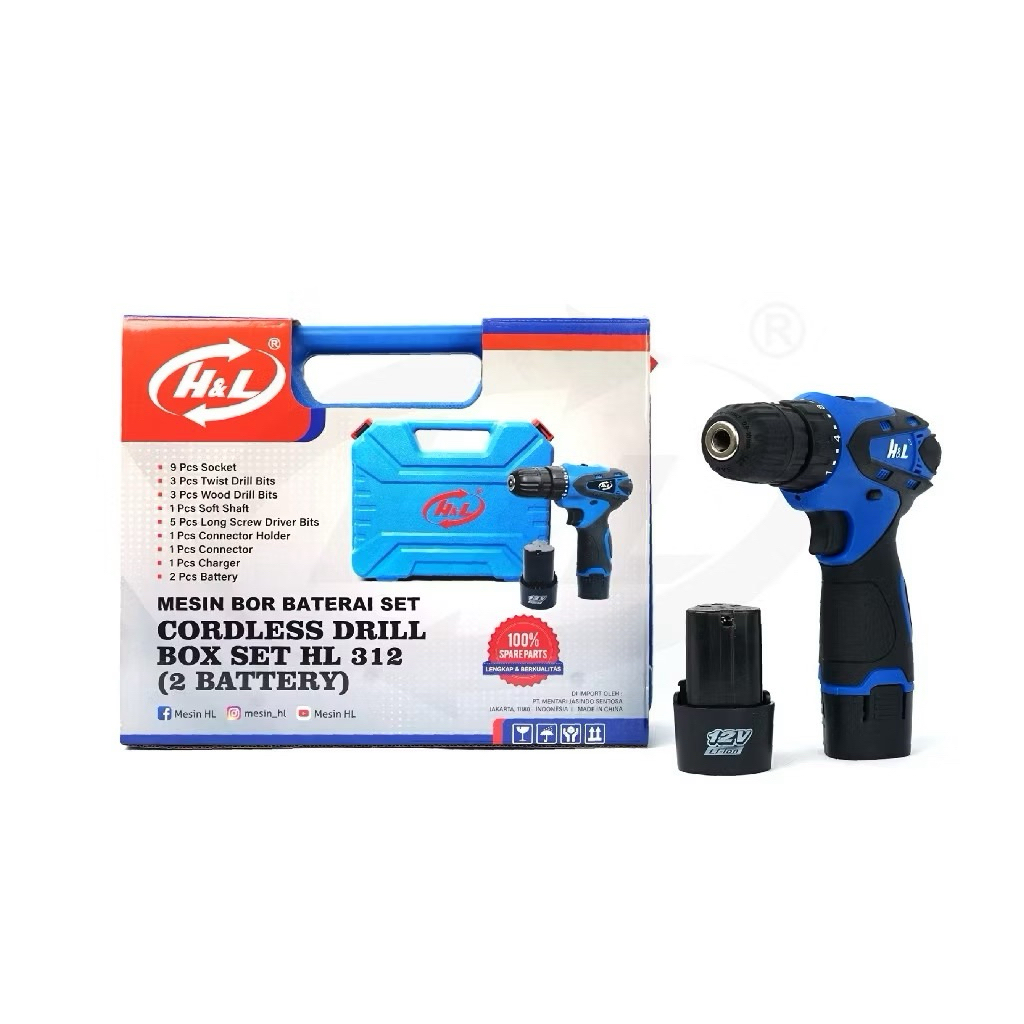 CORDLESS HL 312 (2BATERAI) | MESIN BOR CAS H&L