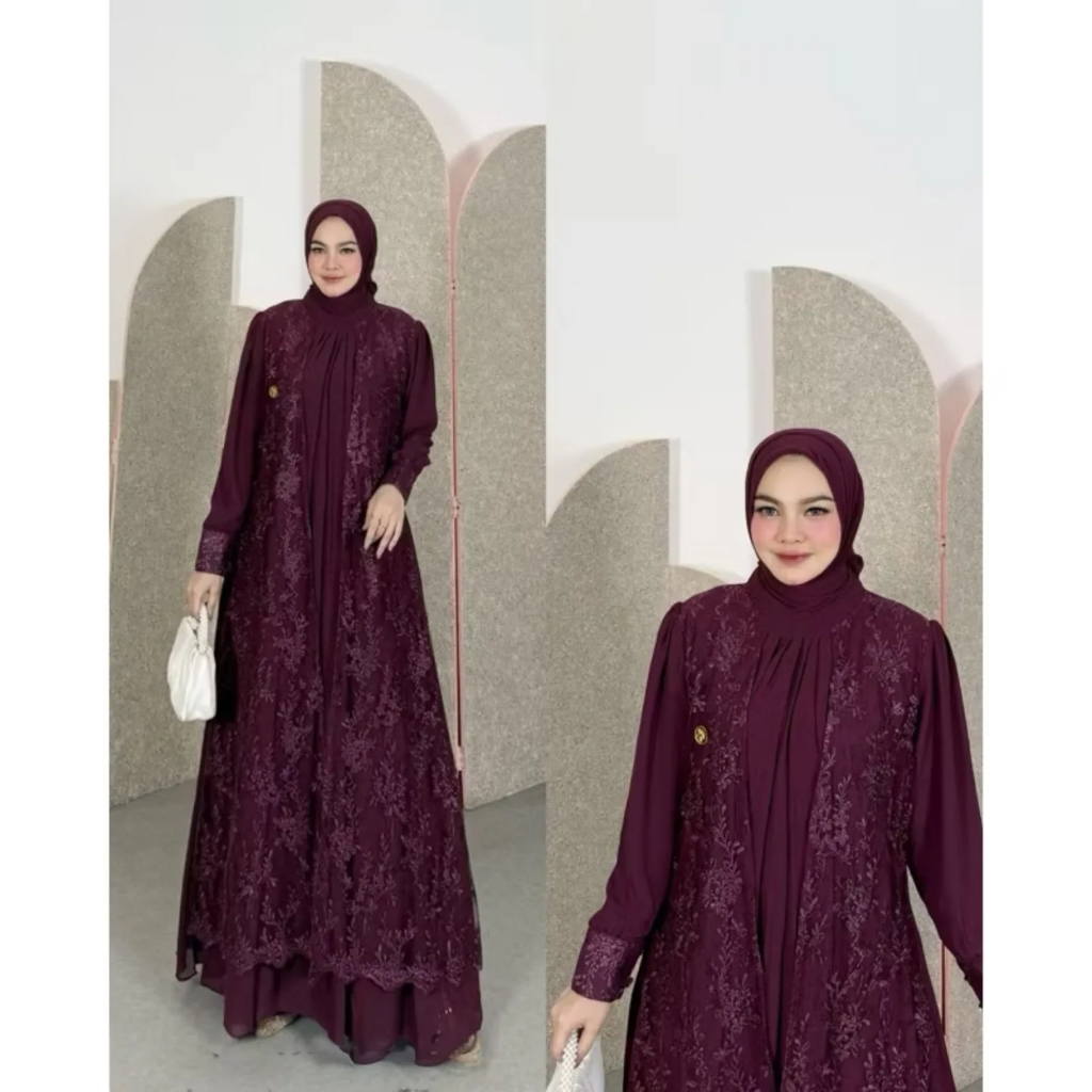 Gamis Burgandy Kondangan Zaida Dress Gamis Brukat Terbaru 2025 Mewah Kekiniaan Gamis Trending Brukat