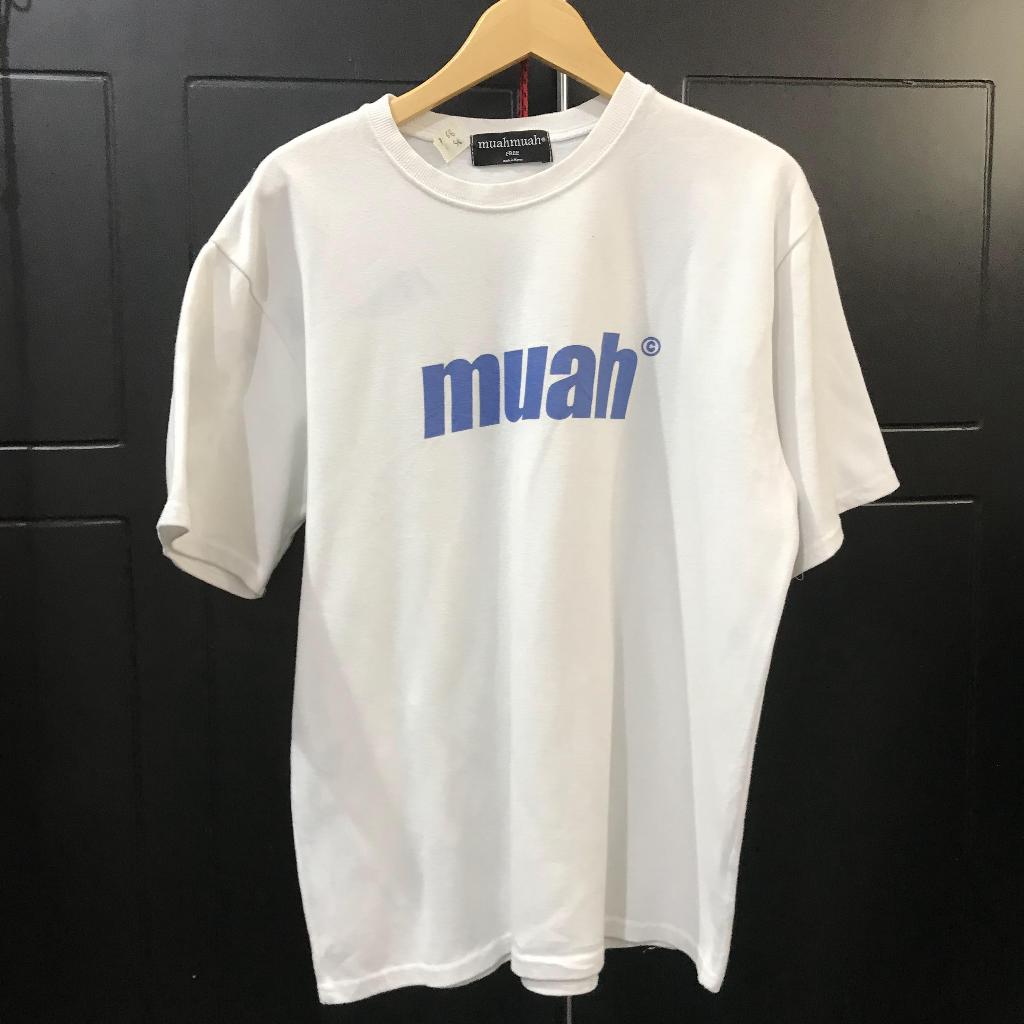 kaos katun muah muah putih tulang L