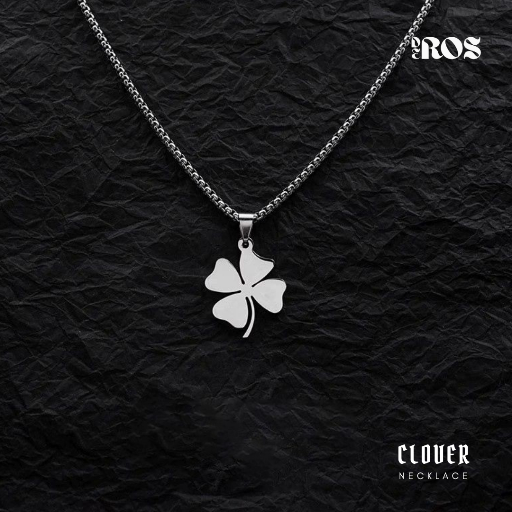 Clover Necklace Kalung Rantai Liontin Daun Semanggi Pria Wanita Stainless Steel Titanium Anti Karat