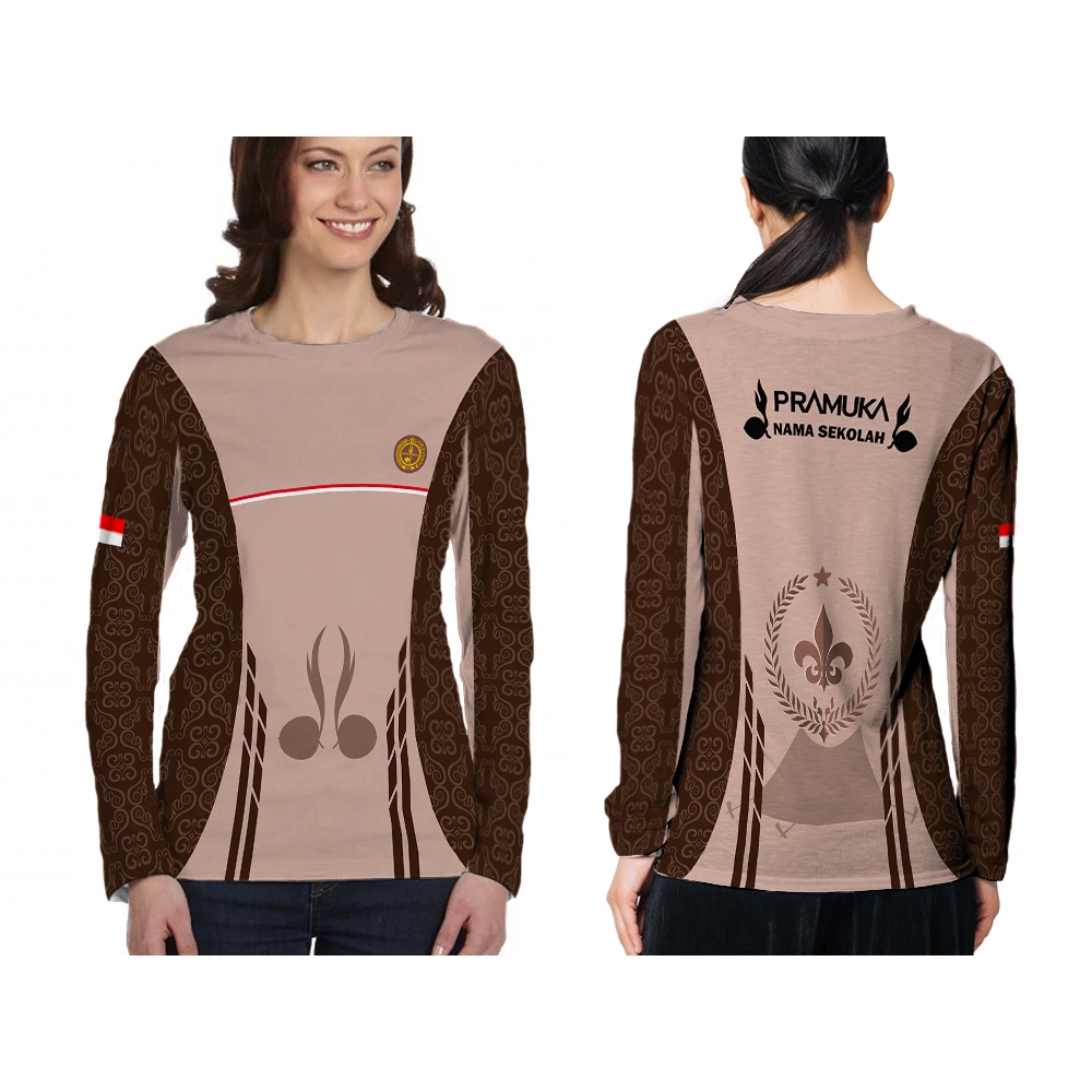 Baju Pramuka / Kaos Lengan Panjang Pramuka Nama Sekolah / Baju Seragam Pramuka Wanita