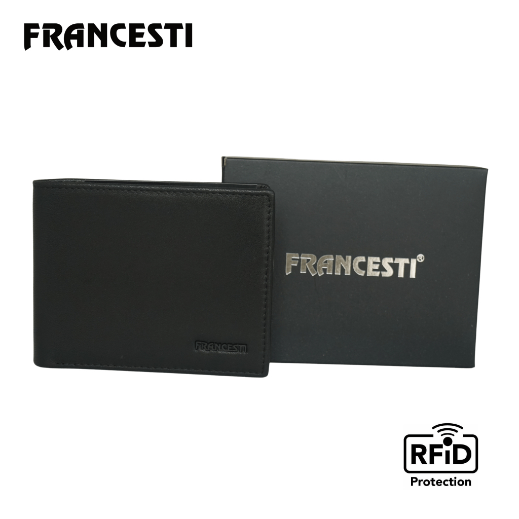 Francesti Dompet Kartu/Uang  Pria/Wanita RFIDGenuine Leather 160 Black Genuine Leather RFID Protecti
