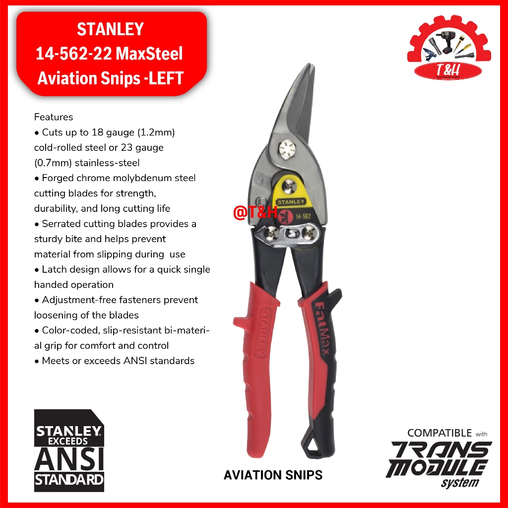 STANLEY MaxSteel Aviation Snips - Red LEFT Cut / Gunting Baja Ringan 14-562-22