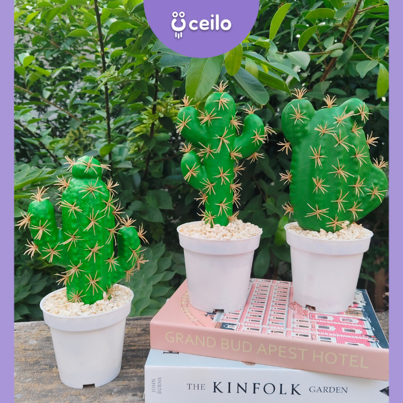 CEILO Kaktus Hias Artificial Tanaman Dekorasi Plastik | Bunga Hias Pot Plastik | Kaktus Imitasi