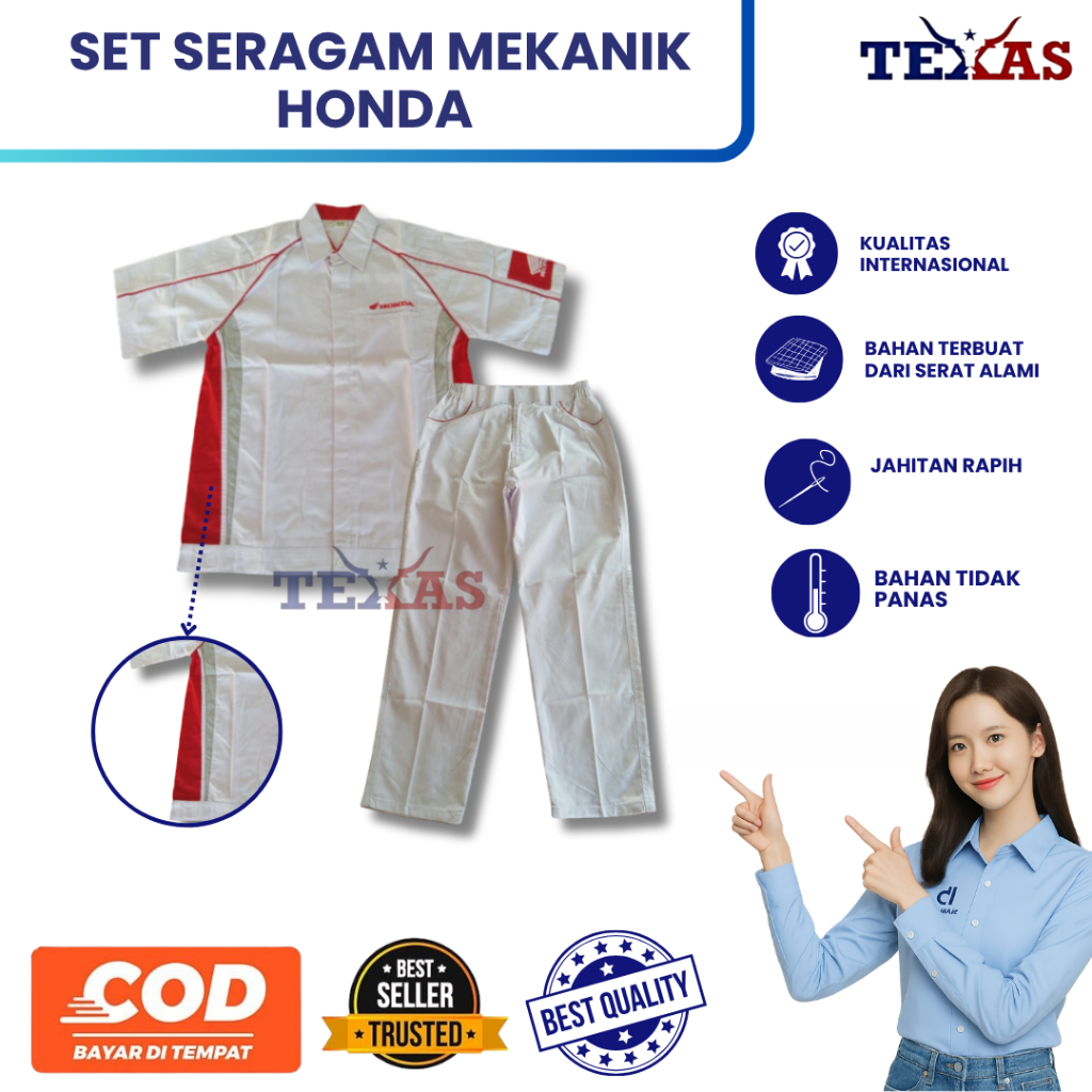 TEXAS 1 SET  BAJU CELANA SERAGAM MEKANIK HONDA / BAJU CELANA MEKANIK HONDA KUALITAS PREMIUM