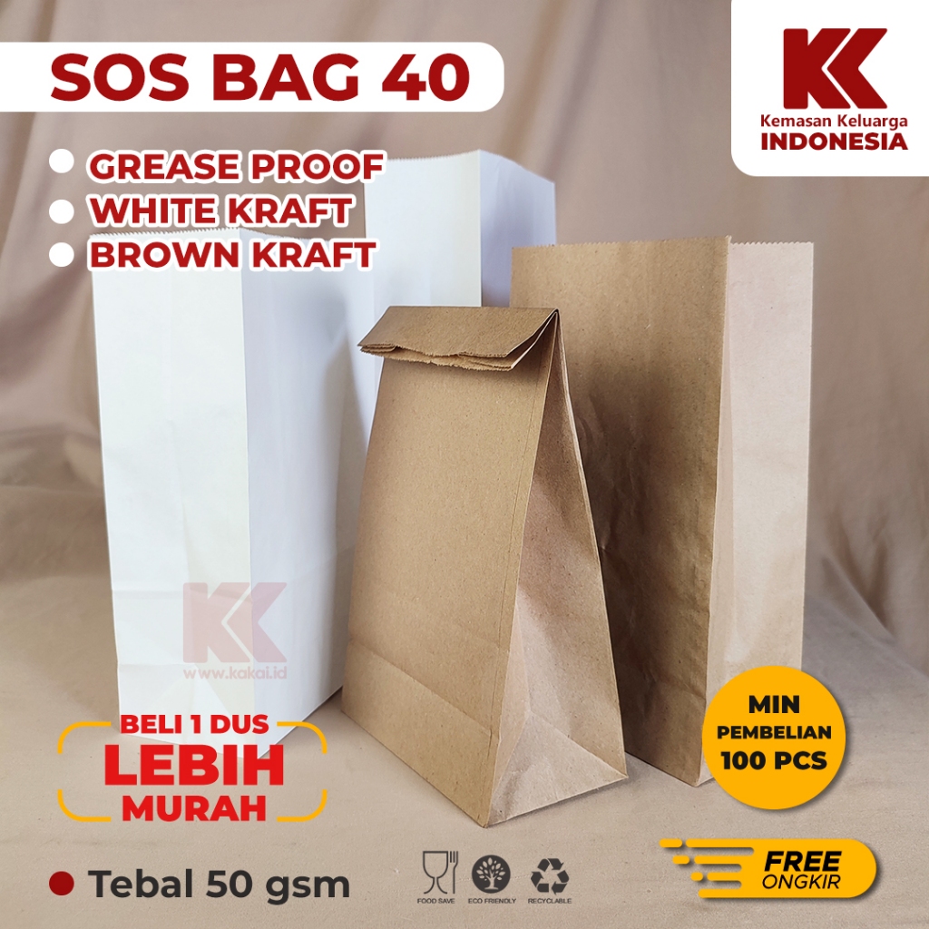 

SOS BAG 40 (23,5 x 13 x 7,5cm) / PAPER BAG ROTI / PAPER BAG BURGER @100PCS
