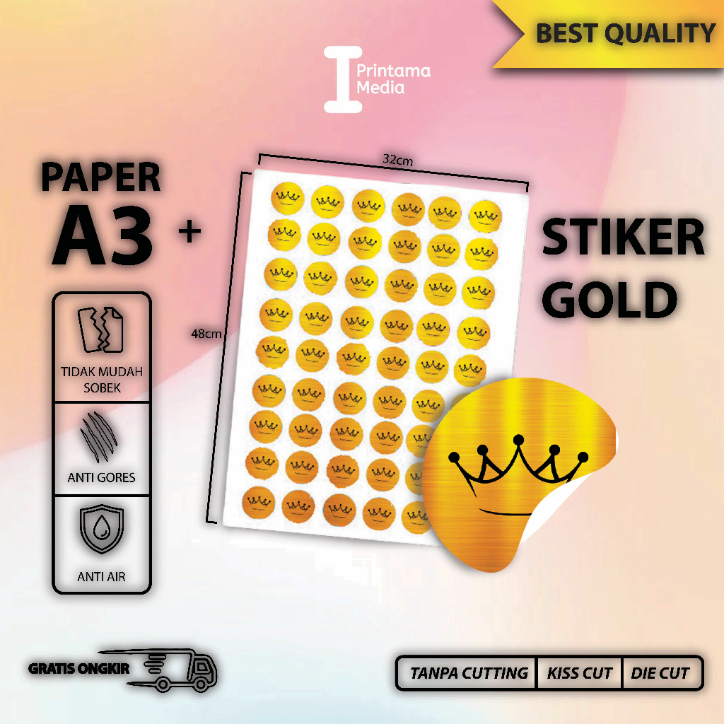 

Cetak Sticker Label Gold / Stiker Emas / Print Custom Label Makanan A3+ - Glossy/Doff