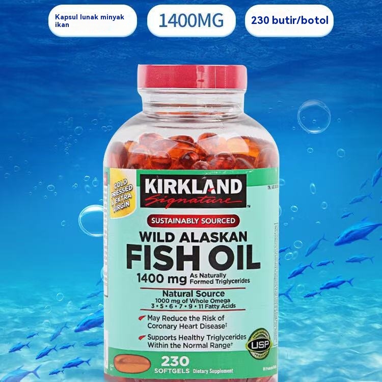 Kirkland Deep Sea Fish Oil Soft Capsules Alaska Fish Oil 1400mg * 230 capsules for middle-aged and e
