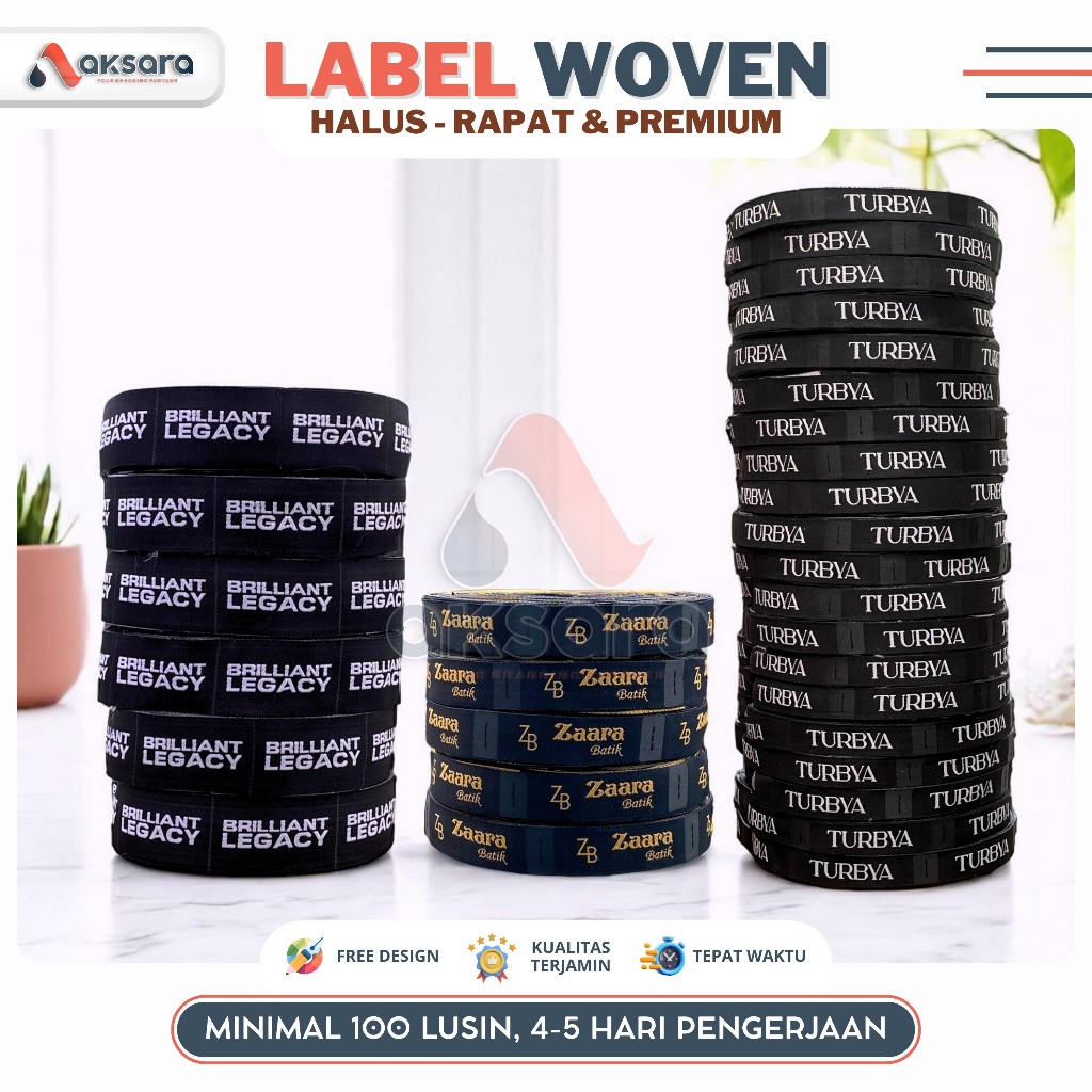 

Custom Label Woven for Blouse, Tunik, Kemeja, Dress, Gamis, Hijab, and Jeans Celana
