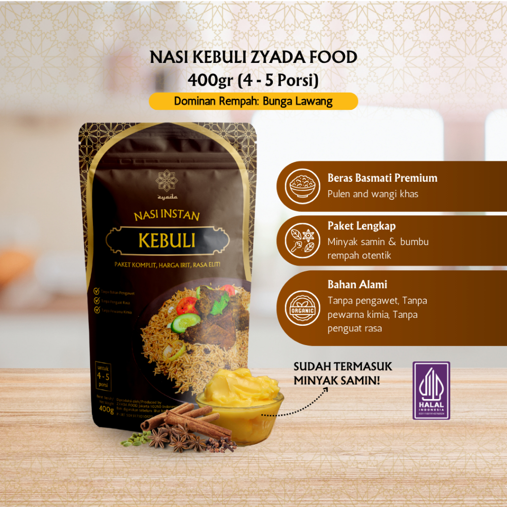 

ZYADA Nasi Kebuli Instan Beras Bumbu Minyak Samin 400gr (4-5 Porsi)