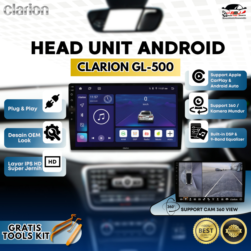 HEAD UNIT MOBIL 9" / 10" HEAD UNIT ANDROID / HEAD UNIT CLARION GL-500 LAYAR HD APPLE CARPLAY & ANDRO