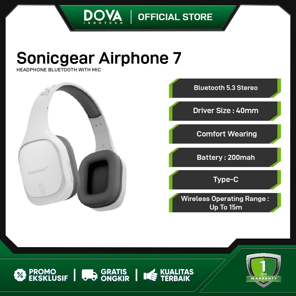 Sonicgear Airphone 7 Headphone Bluetooth With MIC