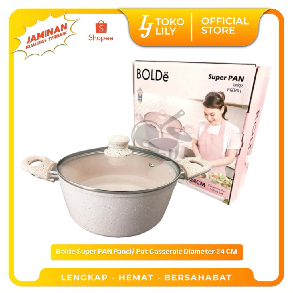 Panci Casserole Granite 24cm dengan Tutup Kaca Beige Series Bolde