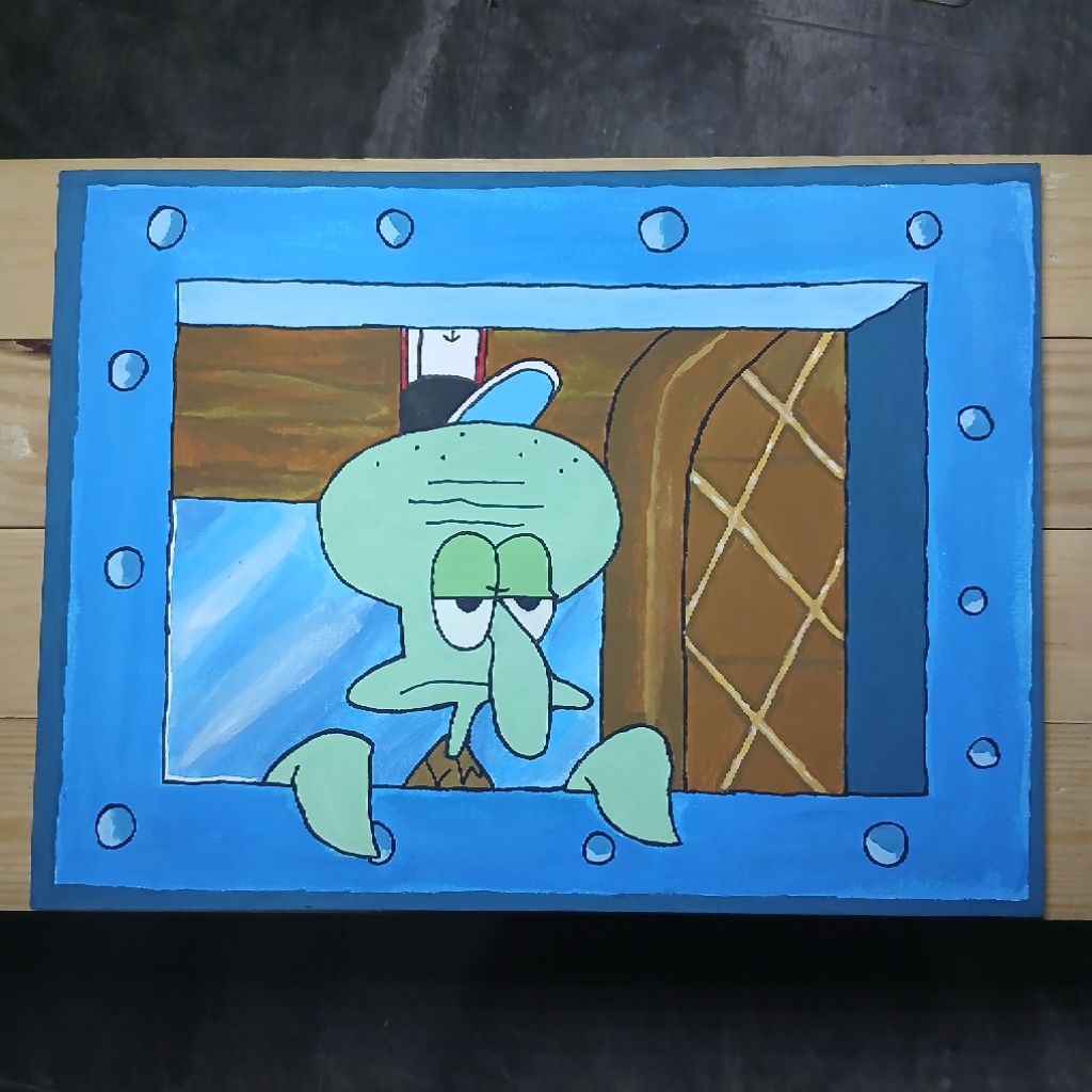 LUKISAN VINTAGE SQUIDWARD CANVAS 40 X 30 CM