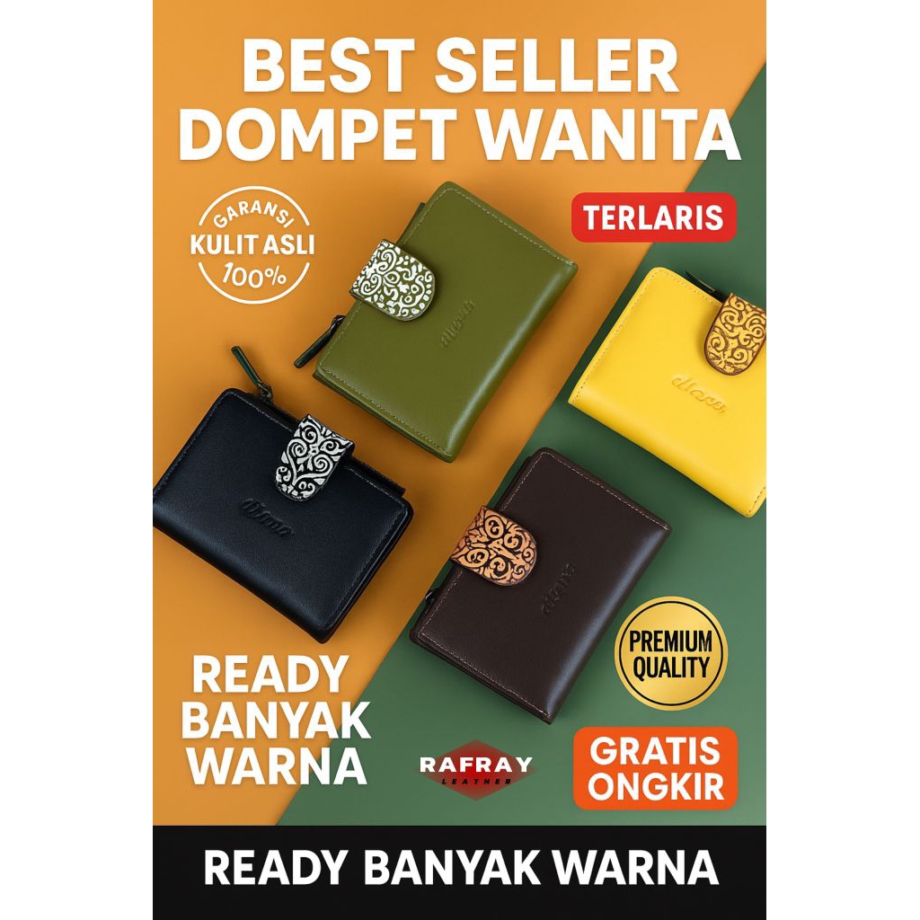 Alona Sekar Dompet Kulit Wanita Batik Fashion Wallet Lipat Mini Kulit Asli Kancing Ringan Premium Aw