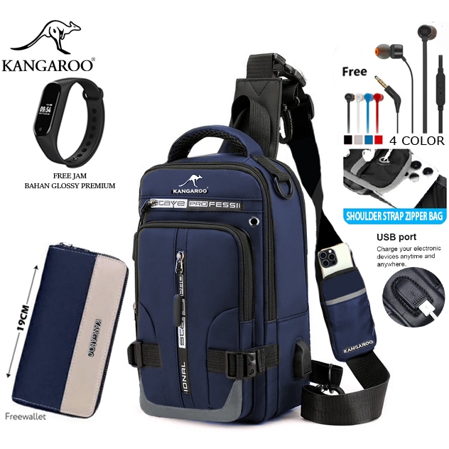 KANGAROO 5IN1 TAS USBPORT JAM DAN DOMPET HEADSET WATERPROOF
